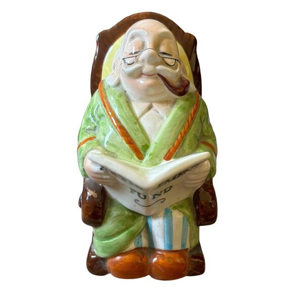 Vintage Lefton Ceramic Bank Retirement Fund Grandpa Rocking Chair Excellent Cond - Picture 3 of 4
